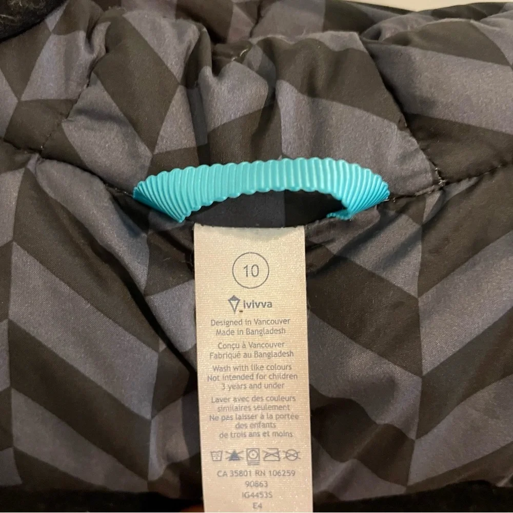 IVIVVA Black Gray Goose Down Filled Hooded Puffer Coat Youth Size 10